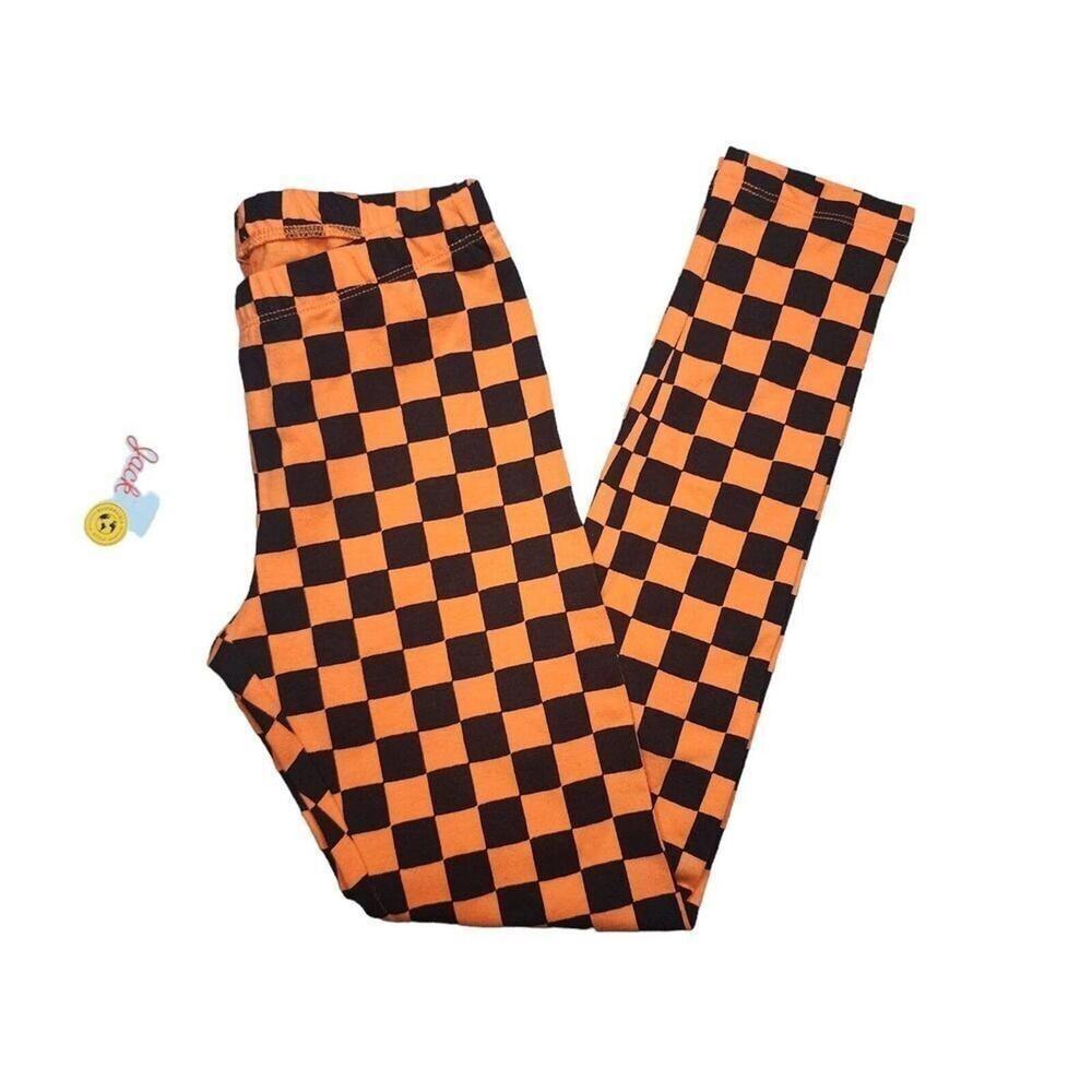 Cat & Jack Girls Orange Black Checkered Leggings Size M - Picture 1 of 4